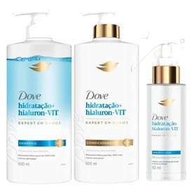 Kit Capilar Dove Shampoo Hidratação + Hialuron Vit Expert Em Danos 600Ml + Condicionador 600Ml + Sérum Fluido 110Ml