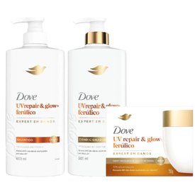 Kit Capilar Dove Condicionador Uv Repair Glow Ferúlico 600Ml + Máscara Capilar 250G + Shampoo 600Ml