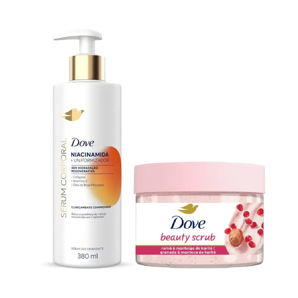Kit Dove Sérum Hidratante Corporal Niacinamida Uniformizador 380Ml + Sabonete Esfoliante Corporal Beauty Scrub Romã E Manteiga De Karité 280G