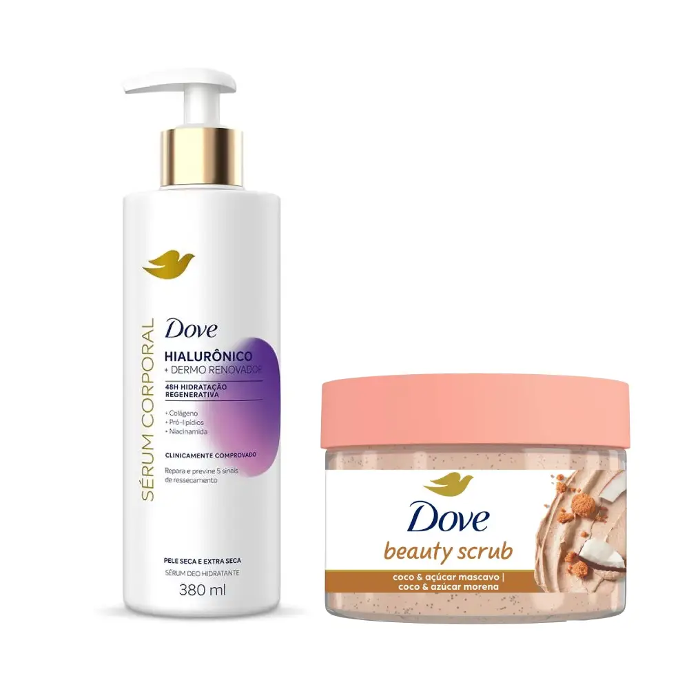 Kit Dove Sérum Hidratante Corporal Hialurônico Renovador 380Ml + Sabonete Esfoliante Corporal Beauty Scrub Coco E Açúcar Mascavo 280G