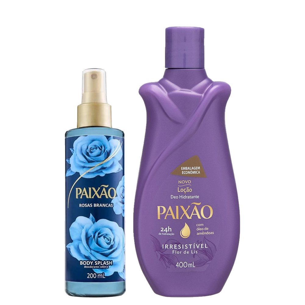 Kit Paixão Loção Hidratante Irresistível Com Óleo De Amêndoas 400ml + Body Splash Rosas Brancas 200ml