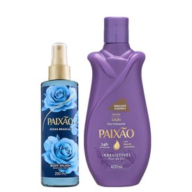 Kit Paixão Loção Hidratante Irresistível Com Óleo De Amêndoas 400Ml + Body Splash Rosas Brancas 200Ml