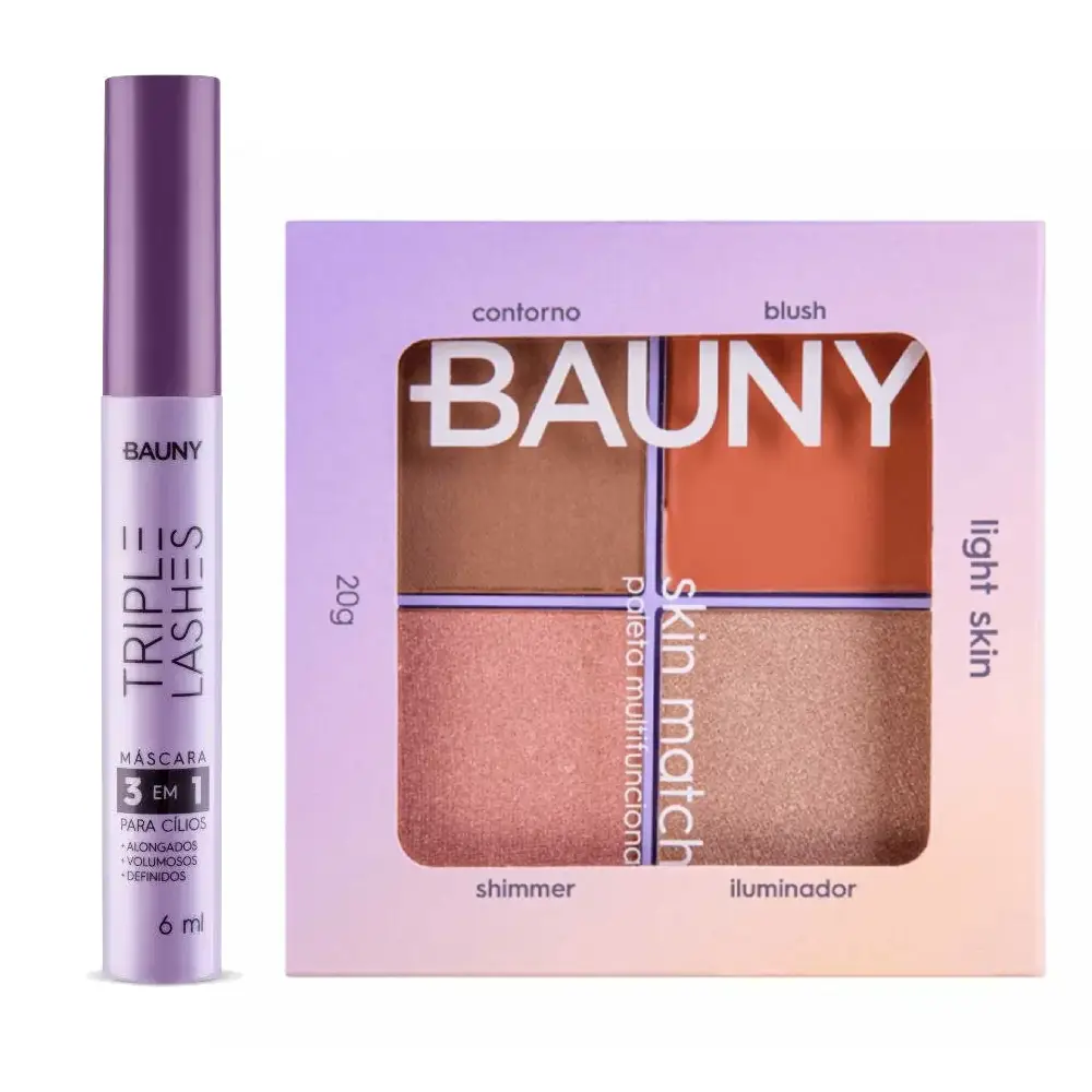 Kit Bauny Máscara De Cílios Triple Lashes 6Ml + Paleta Multifuncional Skin Match Clara 20G