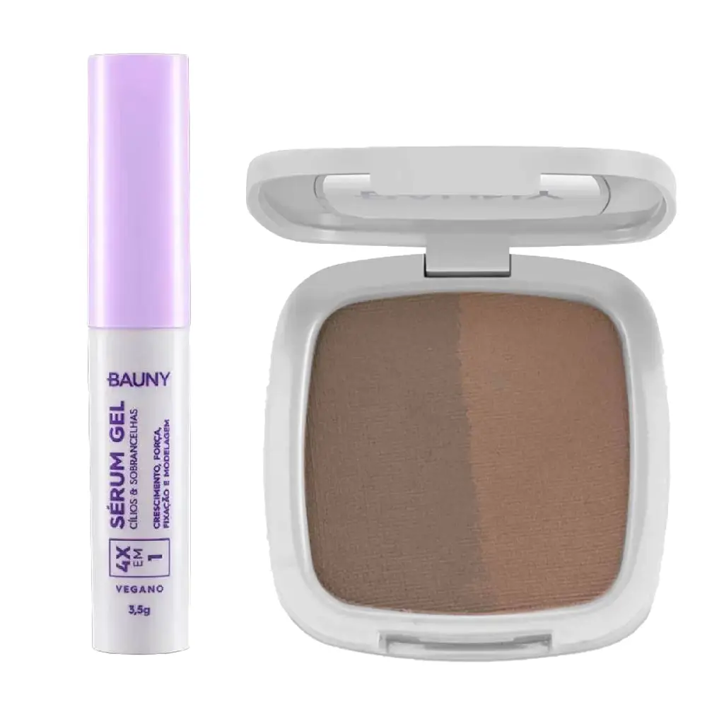 Kit Make Olhos Bauny Duo De Sombras Para Sobrancelhas 5G + Sérum Gel Cílios E Sobrancelhas 3,5G