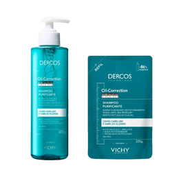 Kit Capilar Antiolosidade Vichy Dercos Oil Correction Shampoo Purificante 300g + Refil 200g