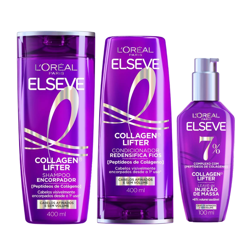 Kit Capilar Elseve Shampoo Collagen Lifter 400ml + Condicionador 400ml + Sérum Leave In 100ml