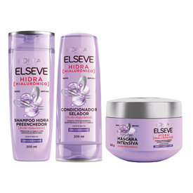 Kit Capilar Elseve Condicionador Selador L'Oréal Paris Hidra Hialurônico 200Ml + Creme De Tratamento 300G + Shampoo 200Ml
