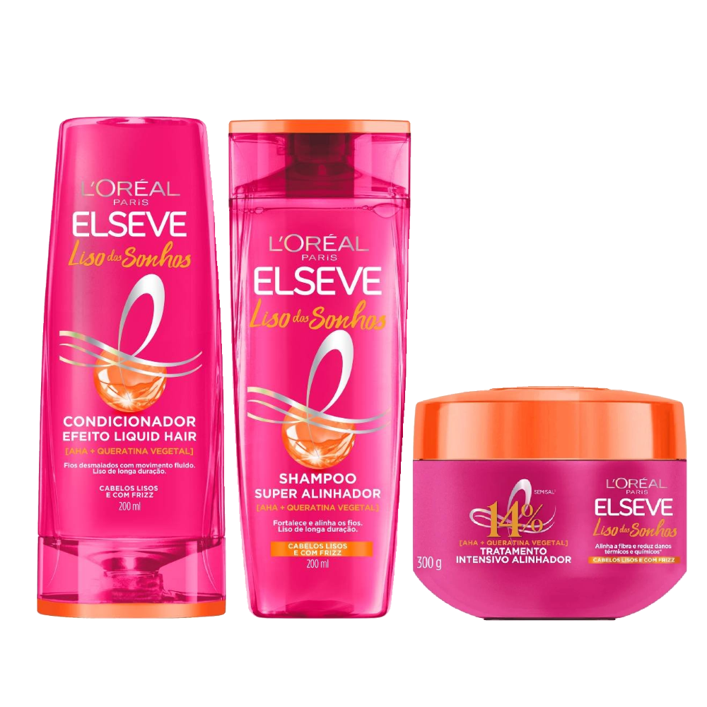 Kit Capilar Elseve Shampoo L'oréal Paris Liso Dos Sonhos 200ml + Condicionador 200ml + Creme De Tratamento 300g
