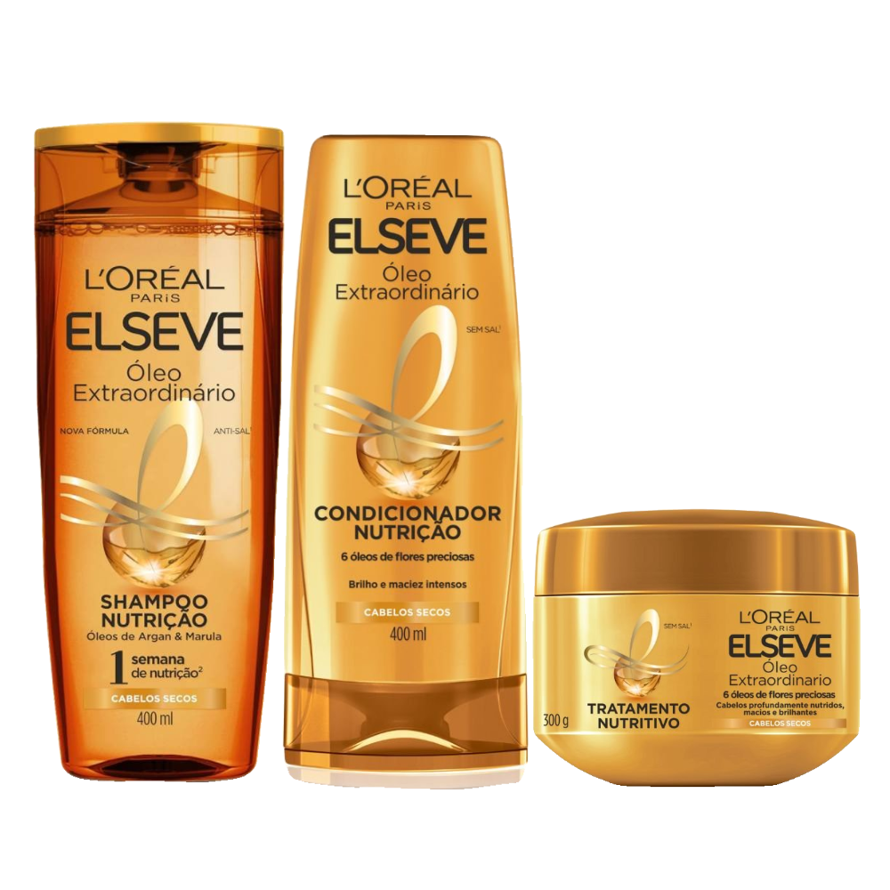 Kit Capilar Elseve Condicionador L'oréal Paris Óleo Extraordinário 400ml + Shampoo 400ml + Creme De Tratamento 300g