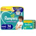 Kit Chá De Fralda Pampers Confort Sec Max Xxxg 74 Unidades + Lenços Umedecidos Aloe Vera Leve 4 Pague 3 Com 48 Unidades