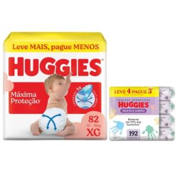 Kit Chá De Fralda Huggies Máxima Proteção Xg Max 82 Unidades + Lenços Umedecidos Rosto E Corpo Limpeza Leve 4 Pague 3 192 Unidades