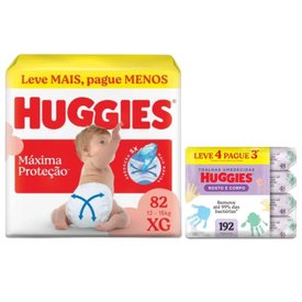 Kit Chá De Fralda Huggies Máxima Proteção Xg Max 82 Unidades + Lenços Umedecidos Rosto E Corpo Limpeza Leve 4 Pague 3 192 Unidades