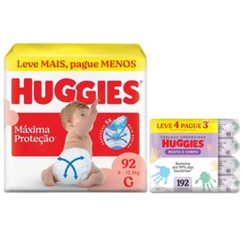 Kit Chá De Fralda Huggies Máxima Proteção G Max 92 Unidades + Lenços Umedecidos Rosto E Corpo Limpeza Leve 4 Pague 3 192 Unidades