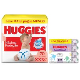Kit Chá De Fralda Huggies Fralda Máxima Proteção Xxxg Max 70 Unidades + Lenços Umedecidos Rosto E Corpo Limpeza Leve 4 Pague 3 192 Unidades