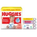 Kit Chá De Fralda Huggies Máxima Proteção Giga Xxg Com 112 Unidades + Lenços Umedecidos Rosto E Corpo Limpeza Leve 4 Pague 3 192 Unidades