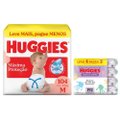 Kit Chá De Fralda Huggies Máxima Proteção M Max 104 Unidades + Lenços Umedecidos Rosto E Corpo Limpeza Leve 4 Pague 3 192 Unidades