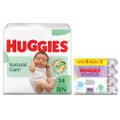 Huggies Premium Natural Care Rn 34 Unidades + Lenços Umedecidos Rosto E Corpo Limpeza Leve 4 Pague 3 192 Unidades