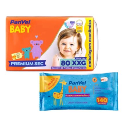 Kit Chá De Fralda Panve Baby Premium Sec Max Xxg Com 80 Unidades + Lenços Umedecidos Baby 140 Unidades