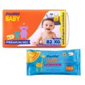 Kit Chá De Fralda Panvel Baby Premium Sec Max Xg Com 82 Unidades + Lenços Umedecidos Baby 140 Unidades