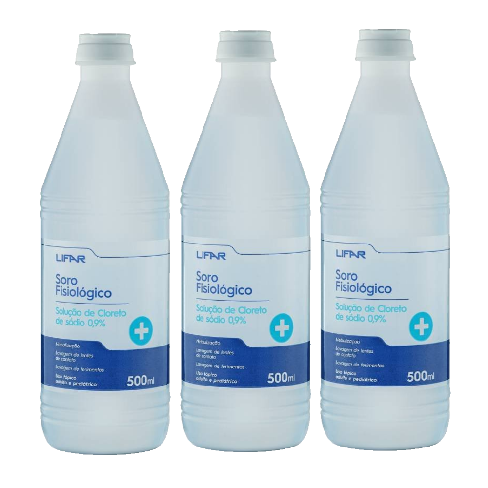 Kit Soro Fisiologico Lifar 0,9% 500ml 3 Unidades