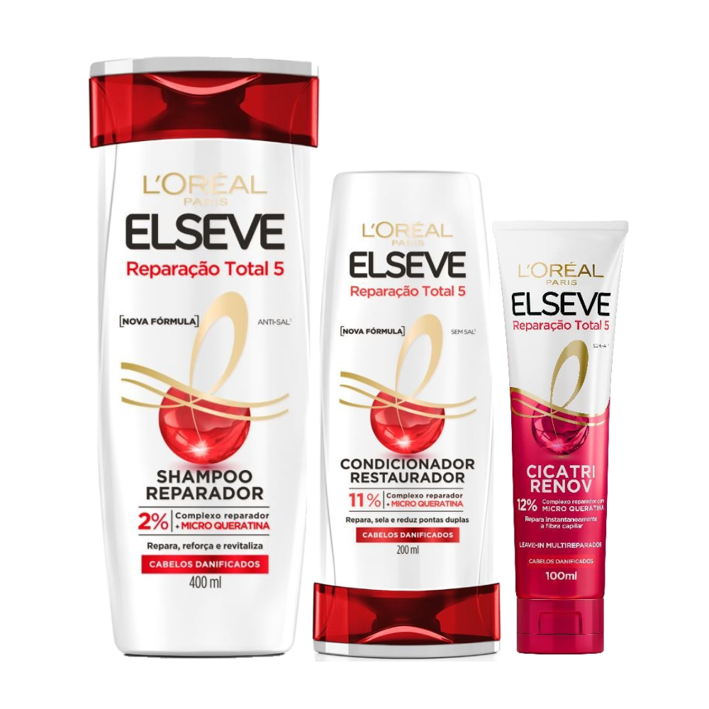 Kit Capilar Elseve Leave In Tratamento Capilar Cicatri Renov Loréal Paris 100ml + Shampoo 400ml + Condicionador 200ml
