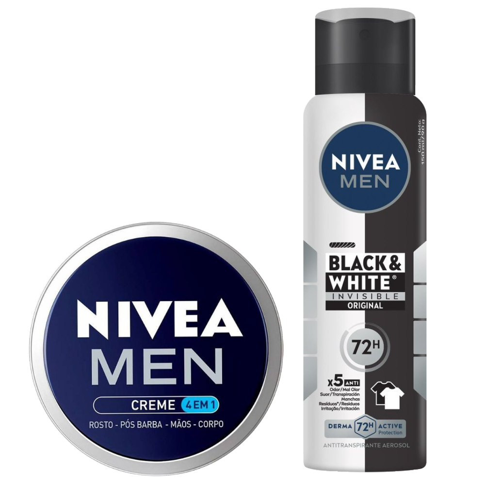 Kit Nivea Men Creme 4 Em 1 75g + Desodorante Antitranspirante Aerossol Men Invisible Black White 150ml