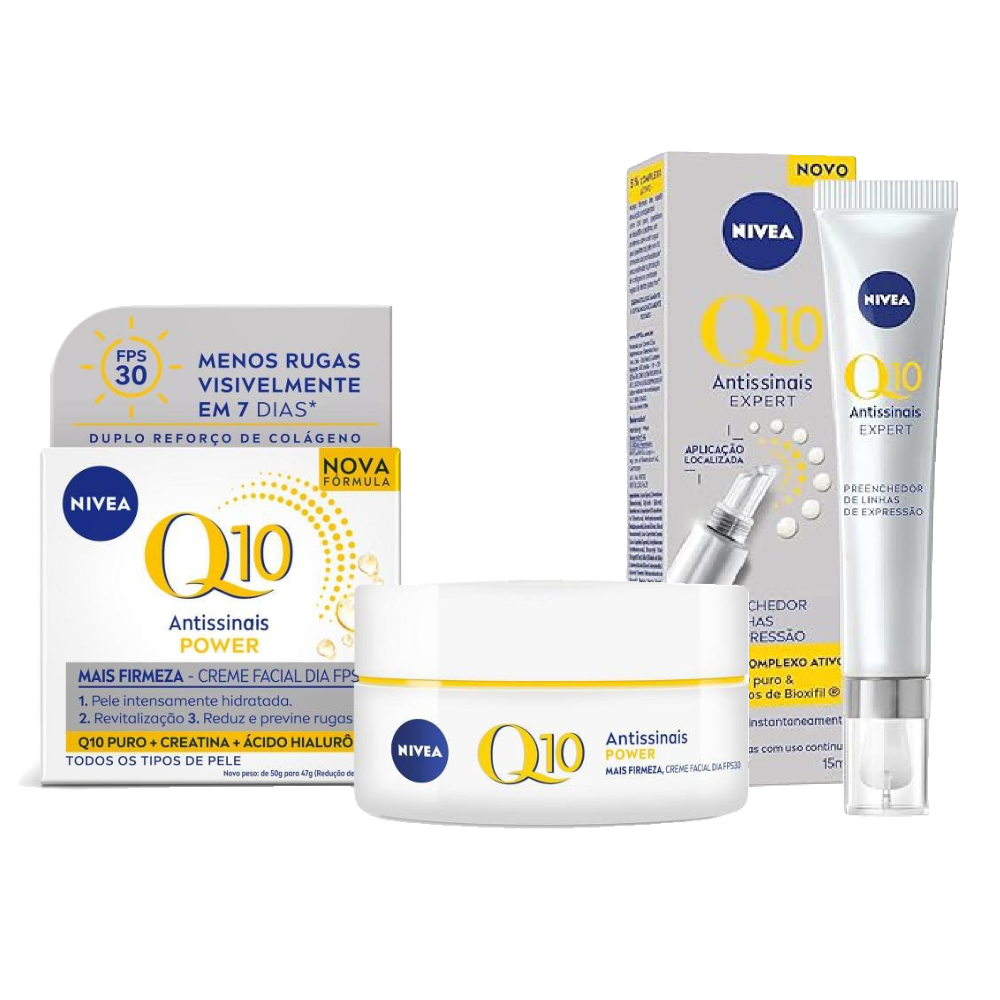 Kit Nivea Preenchedor Facial Antissinais Q10 Expert 15ml + Creme Facial Q10 Power Dia Antissinais Fps30 50g