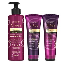 Kit capilar Eudora Siage Creme Para Pentear Definição Eudora Siàge Pro Cronology Curvas 300Ml + Condicionador 250Ml + Shampoo 250Ml