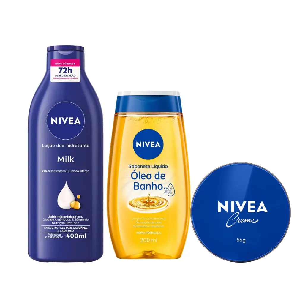 Kit Banho Premium Nivea Óleo De Banho 200Ml + Creme Hidratante Lata 56G + Hidratante Para Banho Milk 250Ml