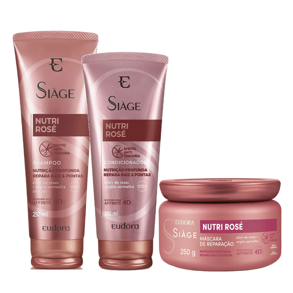 Kit Capilar Eudora Siage Condicionador Nutri Rose 200ml + Shampoo 250ml + Máscara De Tratamento 250g