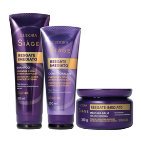 Kit Capilar Eudora Siage Máscara Capilar Resgate Imediato 250G + Condicionador 200Ml + Shampoo 250Ml