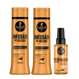 Kit Capilar Haskell Shampoo Infusão De Óleos 300Ml + Óleo Capilar 100Ml + Condicionador 300Ml