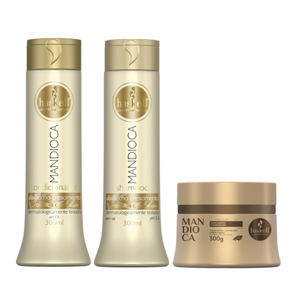 Kit Capilar Haskell Condicionador Mandioca 300Ml + Máscara Capilar 300G + Shampoo 300Ml
