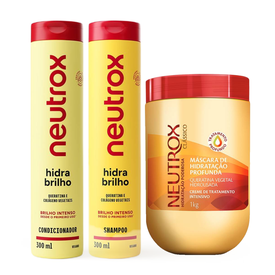 Kit Capilar Neutrox Creme De Tratamento Hidra Brilho 1Kg + Condicionador 300Ml + Shampoo 300Ml