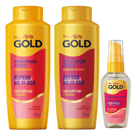 Kit Capilar Niely Gold Reparador De Pontas Reconstrução Queratina 42Ml + Condicionador 275Ml + Shampoo 275Ml