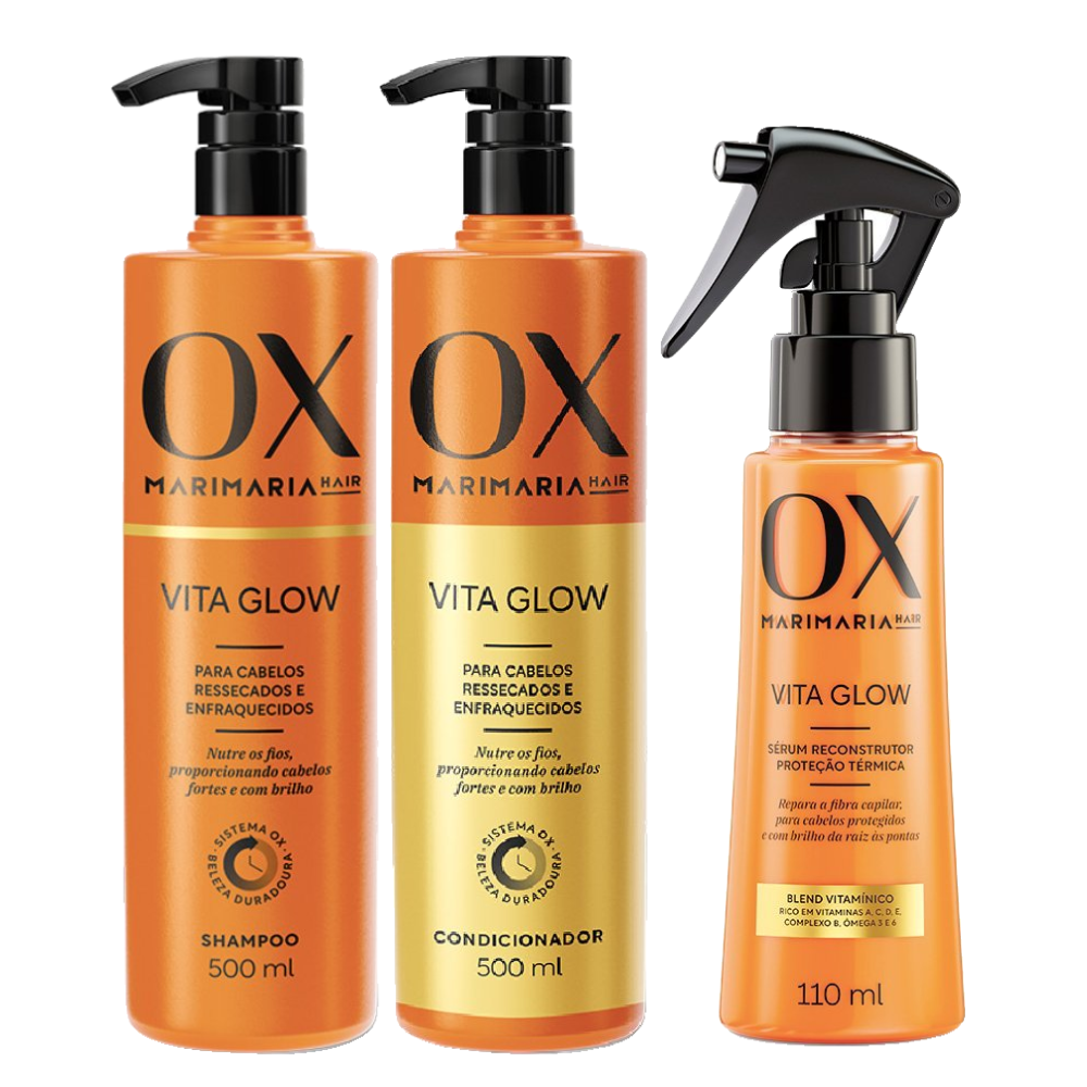 Kit Capilar Ox.. Condicionador Ox Mari Maria Vita Glow 500ml + Sérum Reconstrutor Capilar 110ml + Shampoo 500ml