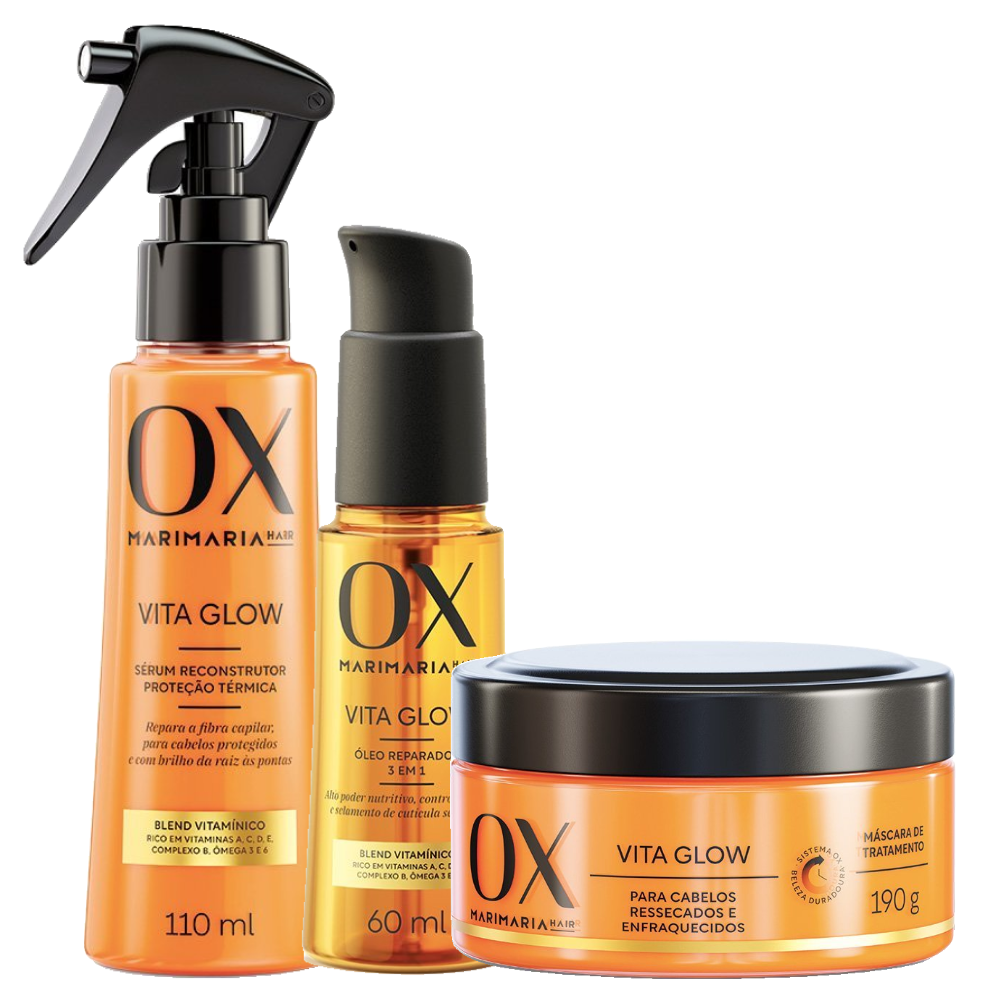 Kit Capilar Ox.. Máscara De Tratamento Ox Mari Maria Vita Glow 190g + Sérum Reconstrutor Capilar 110ml + Óleo Reparador 60ml