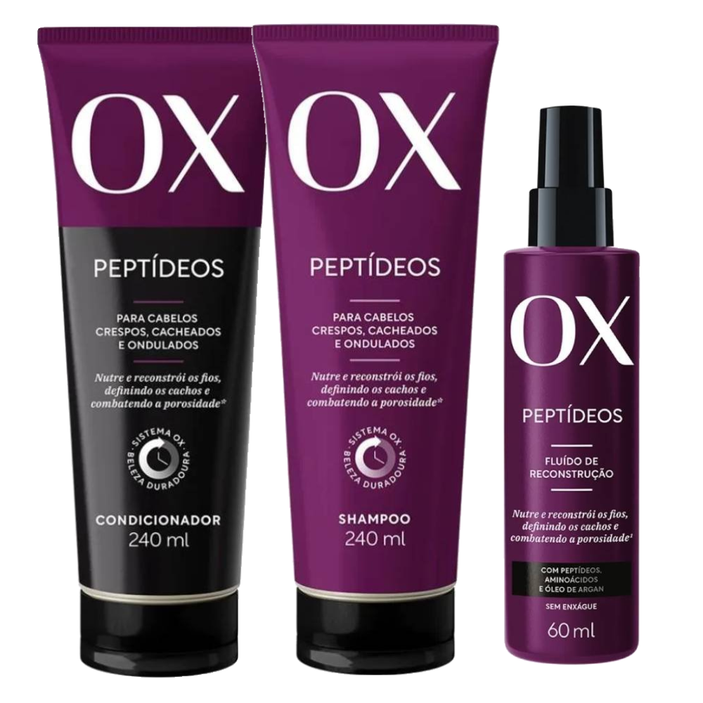Kit Capilar Ox.. Condicionador Ox Peptideos 240ml + Fluído De Reconstrução Capilar 60ml + Shampoo 240ml