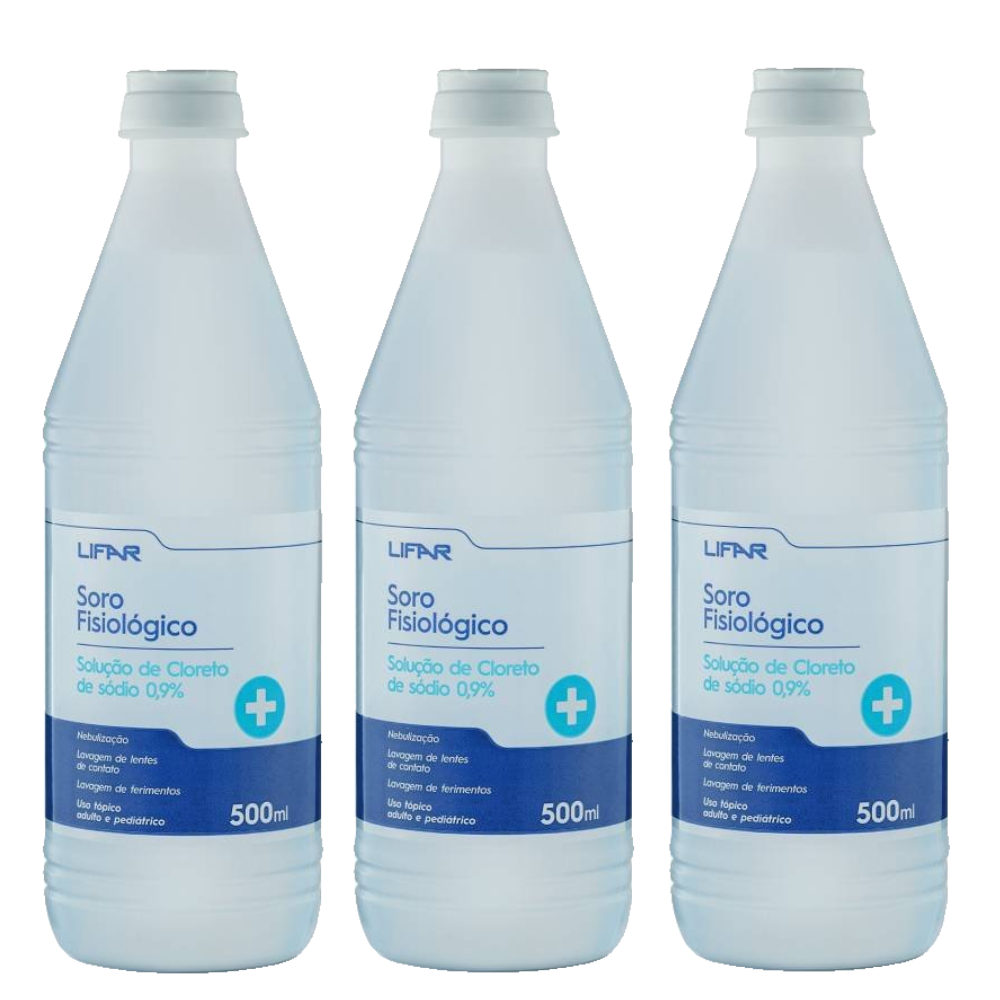 Kit Soro Fisiologico Lifar 0,9% 500ml 3 Unidades