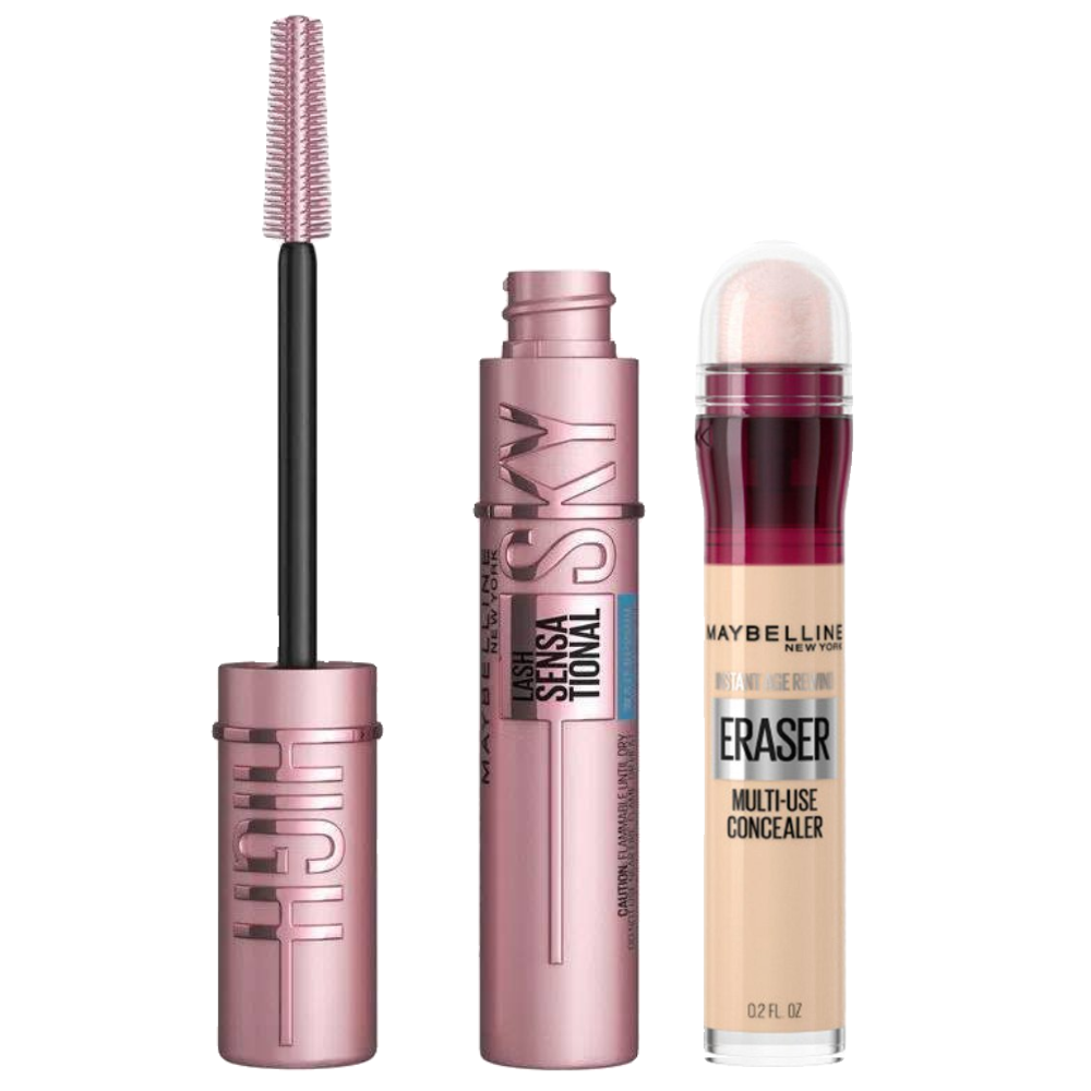 Kit Maybelline Corretivo Líquido Eraser Instant Age Rewind 100 Ivory 5,9ml + Máscara De Cílios Ny Lash Sensational Sky High À Prova Dágua 7,2ml