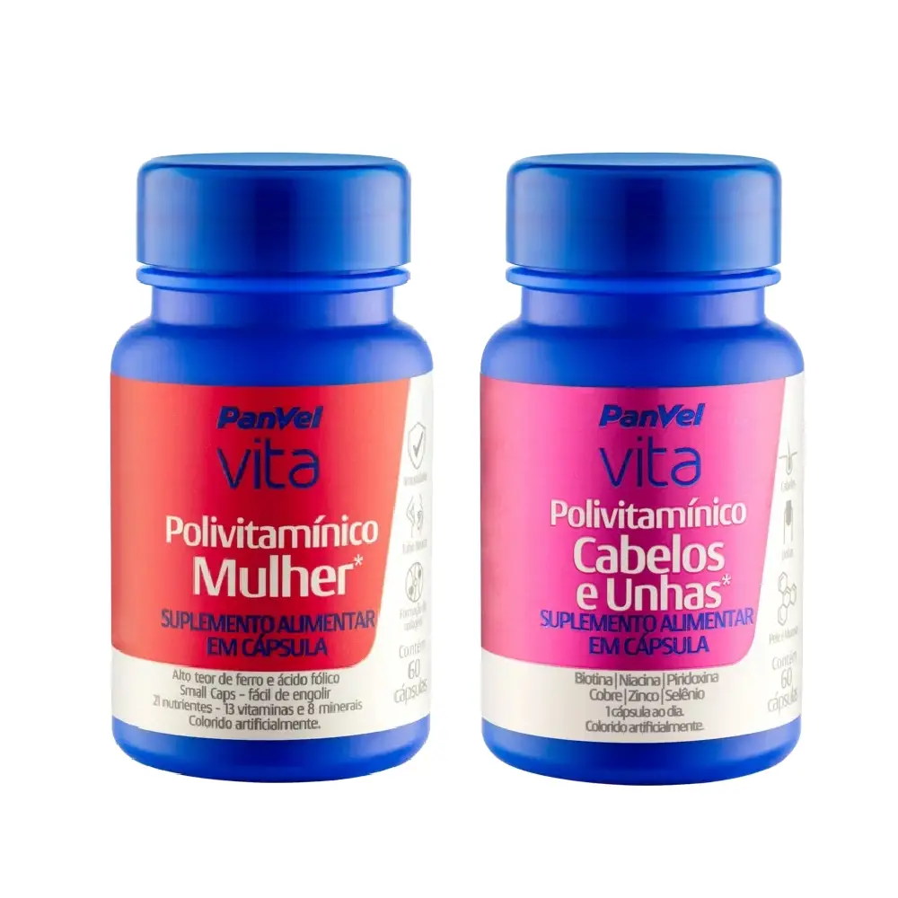Kit Polivitamínico Panvel Mulher 60 Cápsulas + Cabelos Unhas 60 Cápsulas