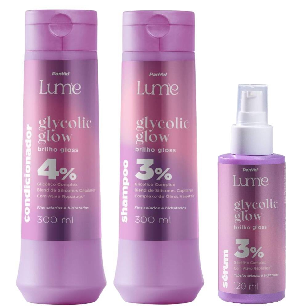 Kit Capilar Panvel Lume Glycolic Glow Condicionador 300ml + Shampoo 300ml Grátis Sérum Capilar 120ml
