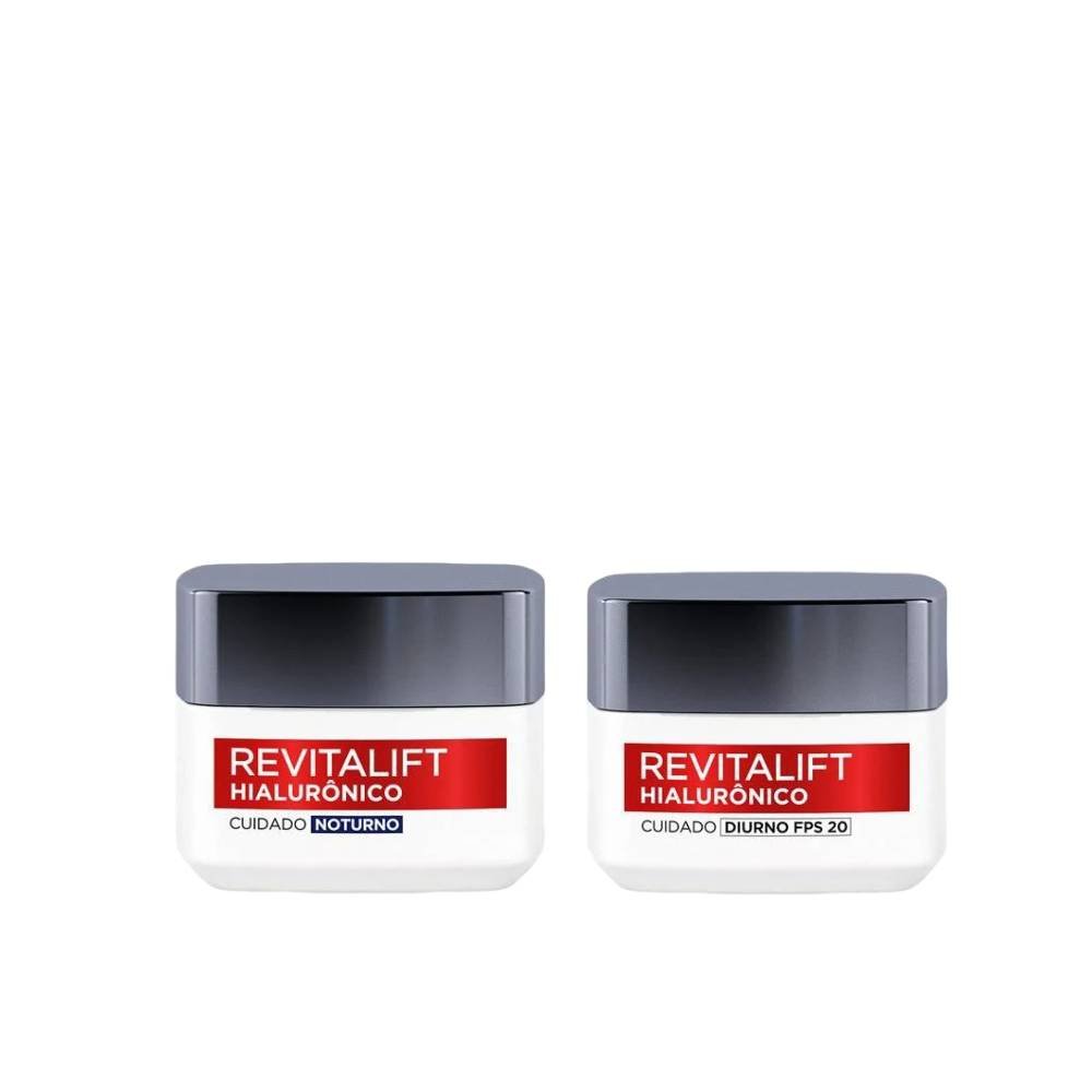 Kit L'oreal Creme Hidratante Facial Anti-idade L'oréal Paris Revitalift Hialurônico Noturno 49g + Creme Hidratante Facial Anti-idade L'oréal Paris Revitalift Hialurônico Diurno Fps 20 49g