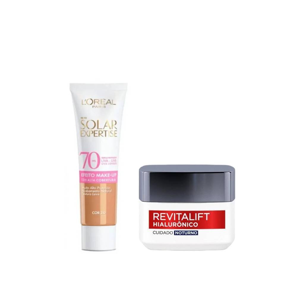 Kit L'oreal Protetor Solar Facial Loréal Solar Expertise Make-up 3.0 Fps70 30g + Creme Hidratante Facial Anti-idade L'oréal Paris Revitalift Hialurônico Noturno 49g