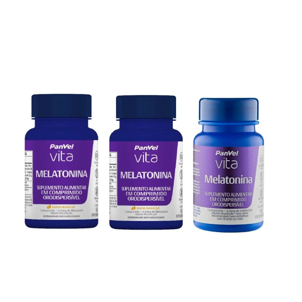 Kit Panvel Melatonina Maracuja Vita 0,21mg 60 Cp + Melatonina 0,2mg Vita 90 Comprimidos Orodispersíveis