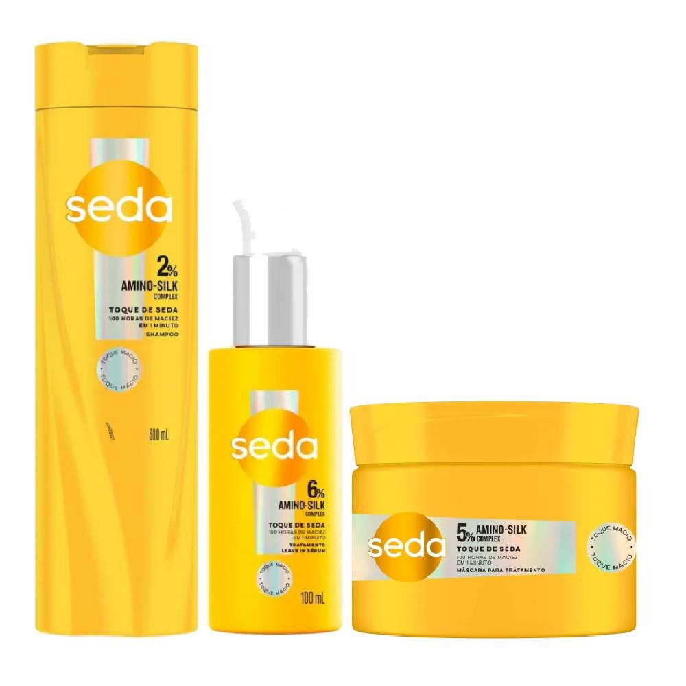 Kit Capilar Seda Máscara De Tratamento Capilar Toque De Seda 300g + Shampoo 300ml + Leave In 100ml