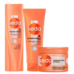 Kit Capilar Seda Condicionador Colágeno Vitamina C 250ml + Shampoo 300ml + Máscara De Tratamento 300g