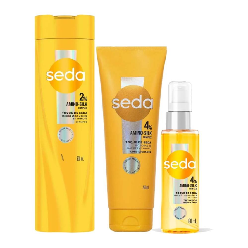 Kit Capilar Seda Shampoo Toque De Seda 300ml + Óleo De Tratamento Capilar 60ml + Condicionador 250ml