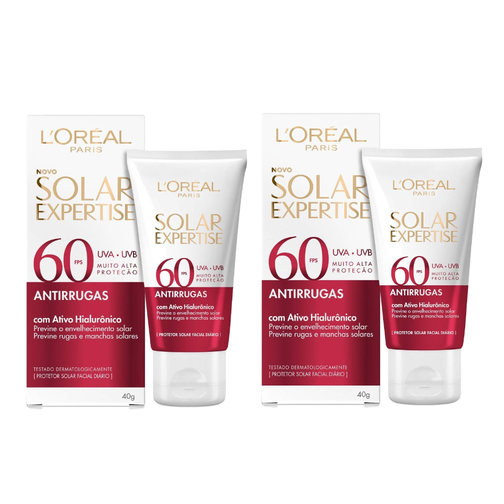 Kit Protetor Solar Facial L'oréal Paris Solar Expertise Antirrugas Fps 60 40g 2 Unidades