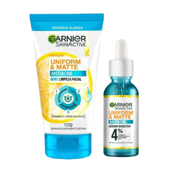 Kit Garnier Gel De Limpeza Antiacne 3 Em 1 Uniform Matte 120g + Sérum Facial Antiacne Uniform Matte 15ml